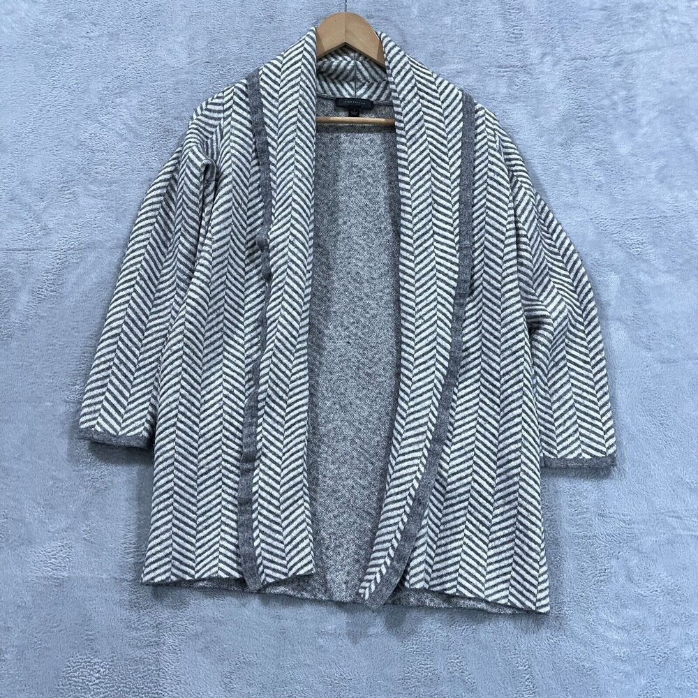 Ann Taylor LOFT | Herringbone Open Front Draped Cardigan Wool Blend Gray | S